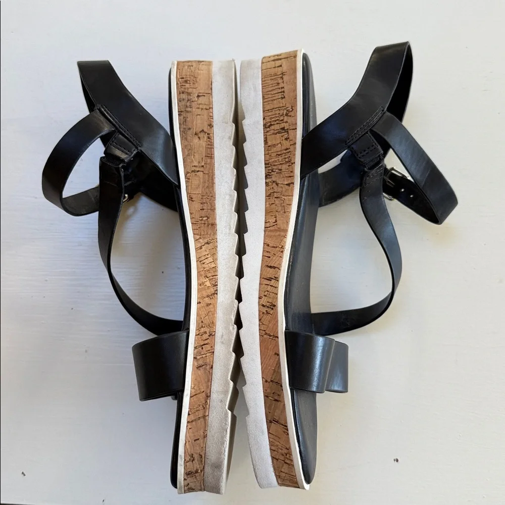 Marc Fisher Grandie Black Faux Leather Wedge Sandals Shoes Womens Size 9.5 - Picture 7 of 11